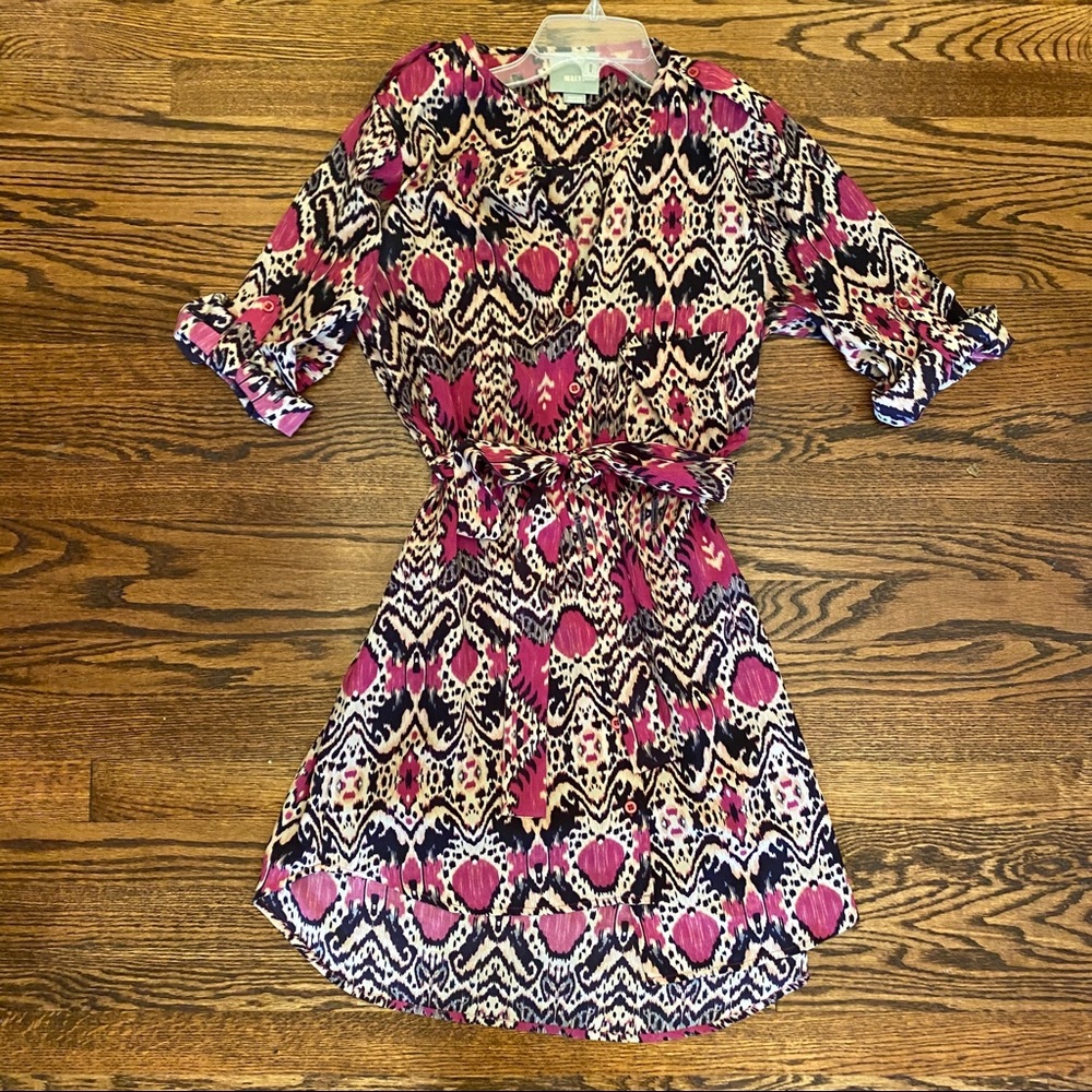 Maeve like-new pink and tan ikat shirt dress.